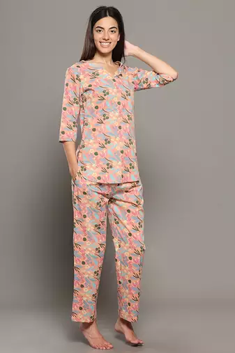 Peach everyday wear cotton co-ord set for women