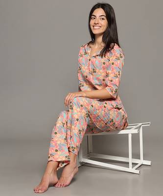Peach everyday wear cotton co-ord set for women 5
