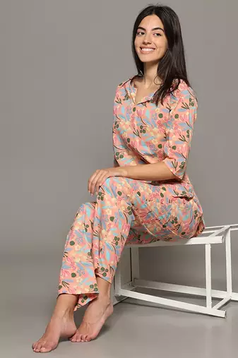 Peach everyday wear cotton co-ord set for women
