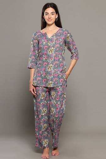 Grey everyday wear cotton co-ord set for women
