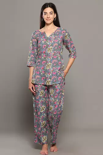 Grey everyday wear cotton co-ord set for women