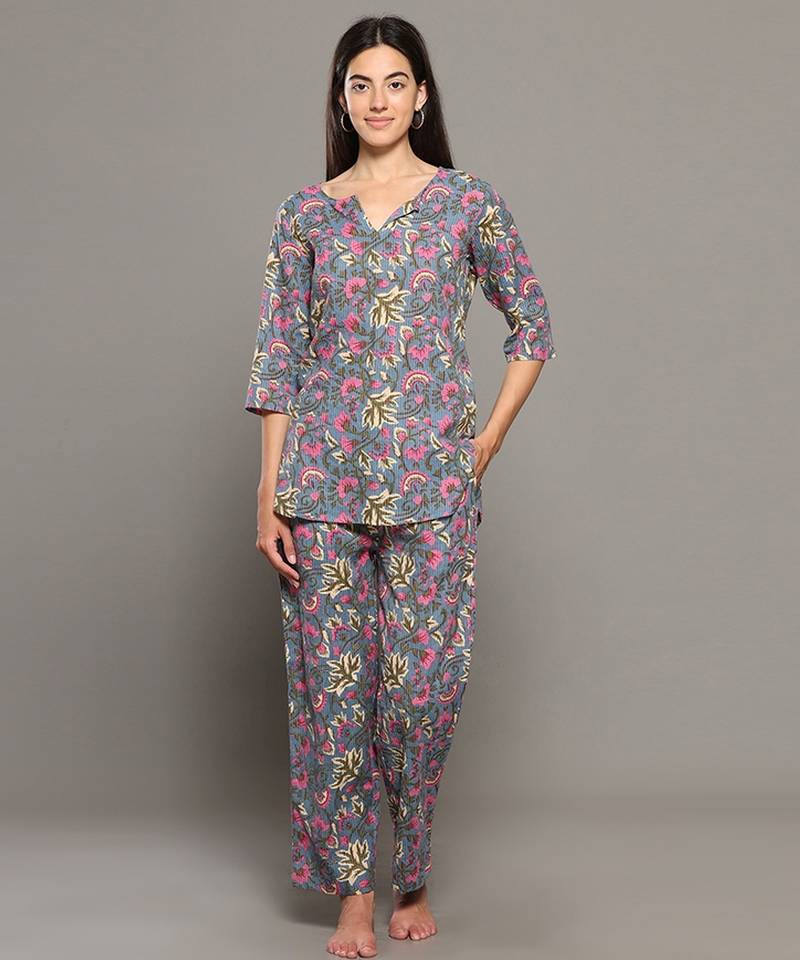 Grey everyday wear cotton co-ord set for women