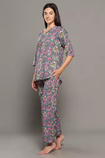 Grey everyday wear cotton co-ord set for women
