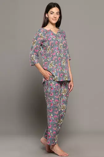 Grey everyday wear cotton co-ord set for women