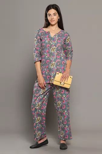 Grey everyday wear cotton co-ord set for women