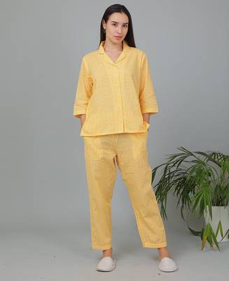Yellow checks printed cotton co-ord set for women 1