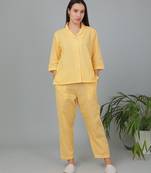 Yellow checks printed cotton co-ord set for women
