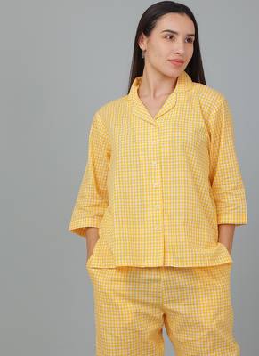 Yellow checks printed cotton co-ord set for women 5