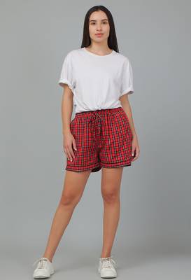 Red printed cotton casual shorts for women- Free size  5
