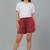 Red printed cotton casual shorts for women