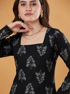 Indian handmade block printed women's rayon fabric designer black tops & tunics 1