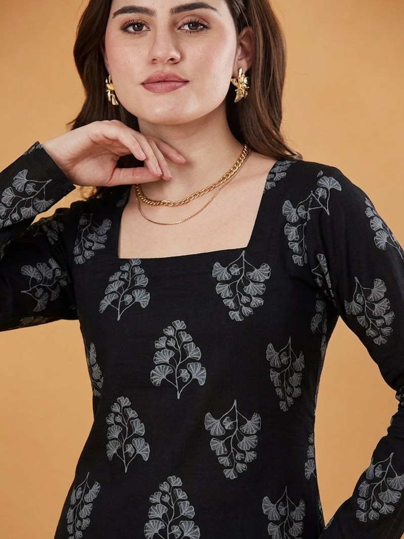 Indian handmade block printed women's rayon fabric designer black tops & tunics