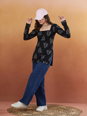 Indian handmade block printed women's rayon fabric designer black tops & tunics 4
