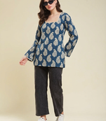 Women's rayon printed designer casual wear blue short kurti