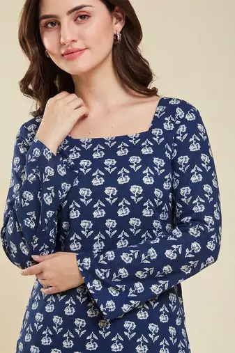 Party wear fashionable indian designer handprinted short ethnic blue short kurti