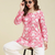 Casual wear pink floral indian handmade handprinted rayon short kurti