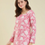 Casual wear pink floral indian handmade handprinted rayon short kurti