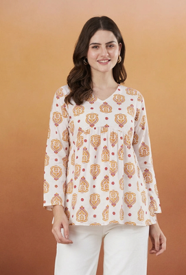 White printed designer rayon women short kurti 1