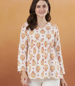 White printed designer rayon women short kurti