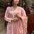 Pink chanderi silk sequin embroidered v neck kurta set with chanderi dupatta