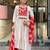 Women cream silk sequin embroidery kurta set with red jacquard silk dupatta salwar suit