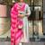 Cream silk sequin embroidery round neck kurta set with pink jacquard dupatta