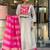 Cream silk sequin embroidery round neck kurta set with pink jacquard dupatta