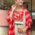 Women cream silk sequin embroidery kurta set with red jacquard silk dupatta salwar suit