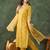 Yellow floral rayon silk v-neck kurta set with organza dupatta