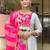 Cream silk sequin embroidery round neck kurta set with pink jacquard dupatta