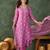 Onion floral rayon silk v-neck kurta set with organza dupatta