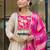 Cream silk sequin embroidery round neck kurta set with pink jacquard dupatta