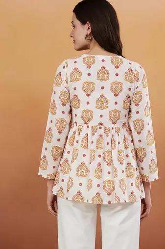 White printed designer rayon women short kurti