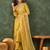 Yellow floral rayon silk v-neck kurta set with organza dupatta