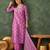 Onion floral rayon silk v-neck kurta set with organza dupatta