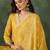 Yellow floral rayon silk v-neck kurta set with organza dupatta
