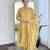 Yellow rayon silk printed u neck kurta set with printed organza pink dupatta