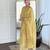 Yellow rayon silk printed u neck kurta set with printed organza pink dupatta