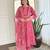 Pink rayon silk printed round neck kurta set with printed organza dupatta