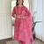 Pink rayon silk printed round neck kurta set with printed organza dupatta