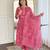 Pink rayon silk printed round neck kurta set with printed organza dupatta