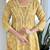 Yellow rayon silk printed u neck kurta set with printed organza pink dupatta