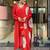 Red chinon silk sequin embroidered u neck kurta set with printed dupatta