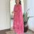 Pink rayon silk printed round neck kurta set with printed organza dupatta