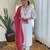 White viscose silk sequin embroidered v neck kurta set with pink dupatta
