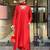 Red chinon silk sequin embroidered u neck kurta set with printed dupatta