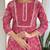 Pink rayon silk printed round neck kurta set with printed organza dupatta