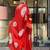 Red chinon silk sequin embroidered u neck kurta set with printed dupatta