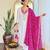 White viscose silk sequin embroidered v neck kurta set with pink dupatta