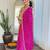 Yellow viscose silk sequin embroidered v neck kurta set with pink dupatta